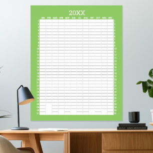 Yearly View Calendar - Lime White Goal Planner Poster
