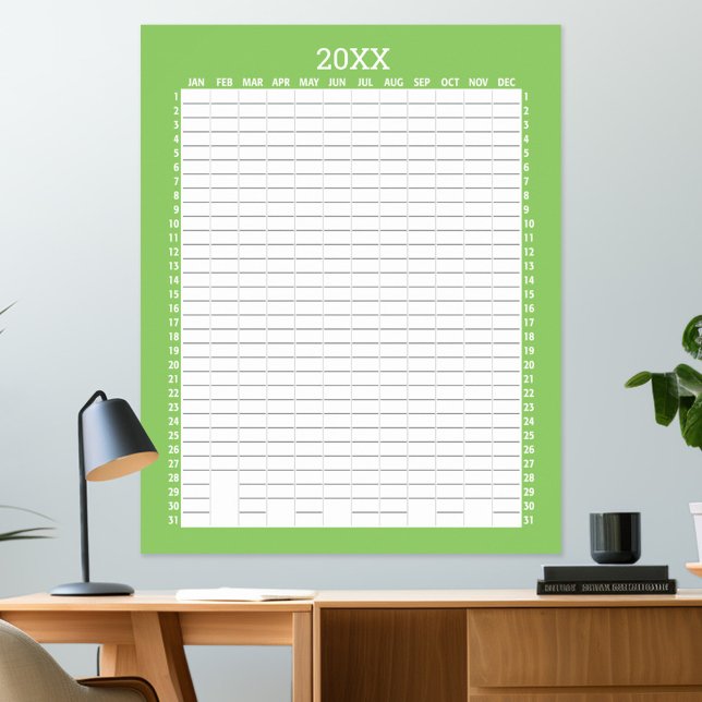 Yearly View Calendar - Lime White Goal Planner Poster (any year - calendar poster)