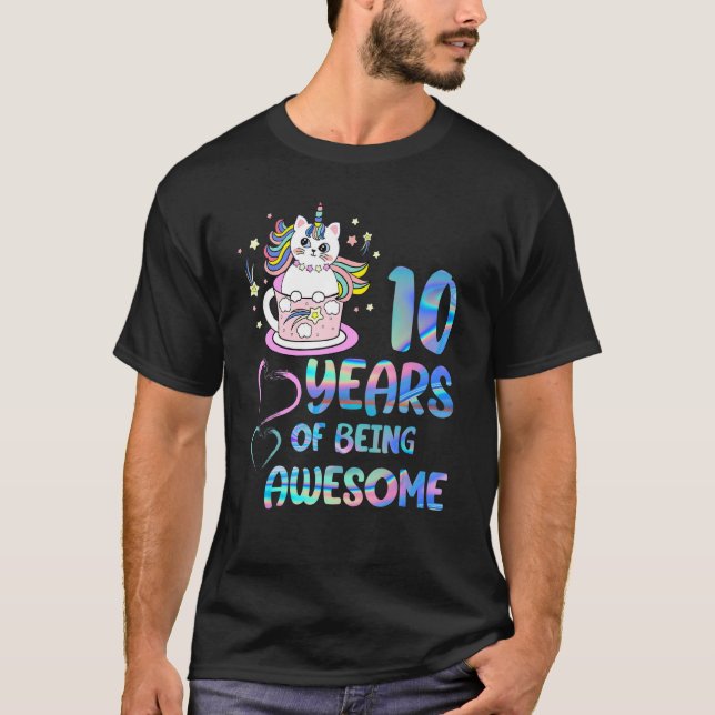 Years Of Being Awesome Cute Cats 10th Birthday Gir T-Shirt (Front)