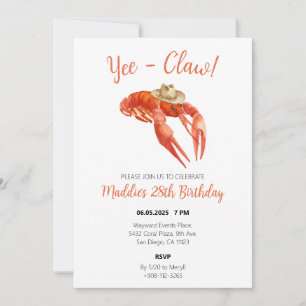 Yee Claw Crawfish Boil Watercolor Birthday Invitation