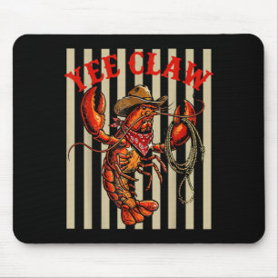 Yee Claw Funny Crawfish Lobster Cowboy Retro Mouse Mat