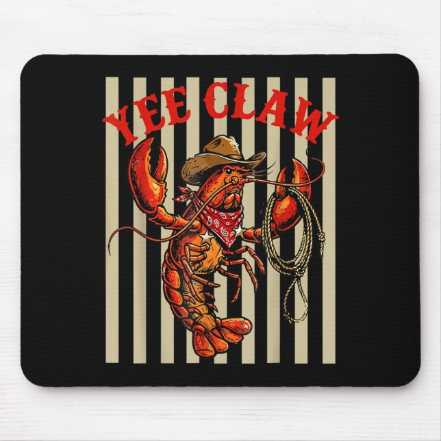 Yee Claw Funny Crawfish Lobster Cowboy Retro Mouse Mat (Front)