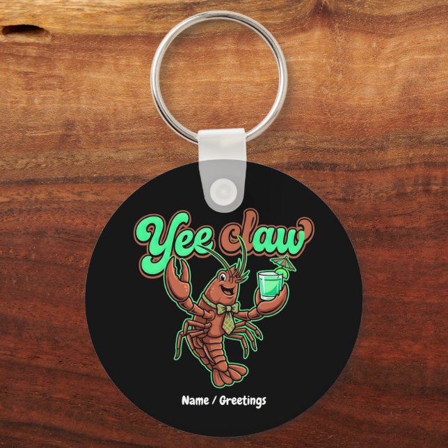 Yee Claw Retro Crawfish Bow Coastal Cocktail  Key Ring (Front)