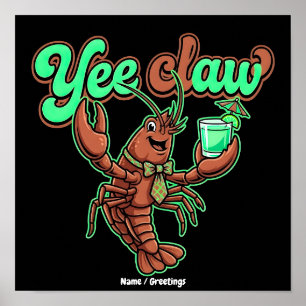 Yee Claw Retro Crawfish Bow Coastal Cocktail Poster