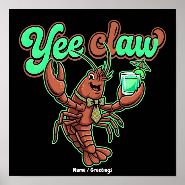 Yee Claw Retro Crawfish Bow Coastal Cocktail  Poster (Front)