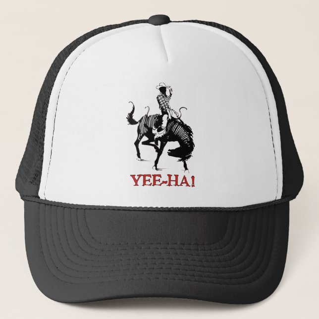 Yee-Ha! Rodeo cowboy on bucking horse stallion Trucker Hat (Front)