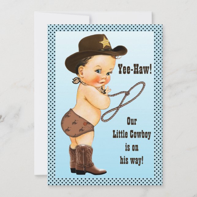 Yee-Haw! Brunette Cowboy Baby Shower Invitation (Front)