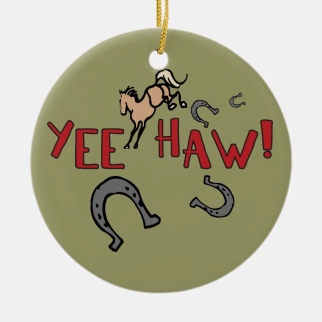 Yee Haw Bucking Horse Ceramic Tree Decoration (Front)