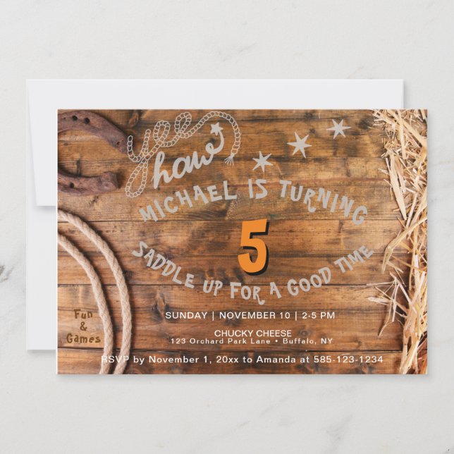 Yee Haw Cowboy BIrthday Invitation (Front)