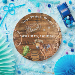 Yee Haw Cowboy Rodeo Saddle Up Paper Plate