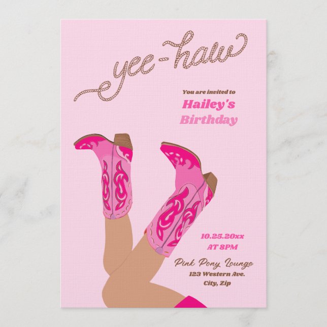 Yee-Haw Cowgirl Birthday Invitation (Front)