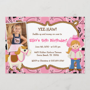 YEE-HAW! Cowgirl Themed Birthday Party Invitations