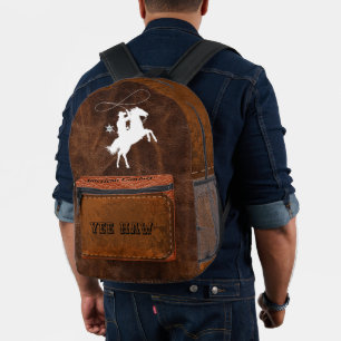 Yee Haw Custom Amercan cowboy Sheriff Leather Printed Backpack