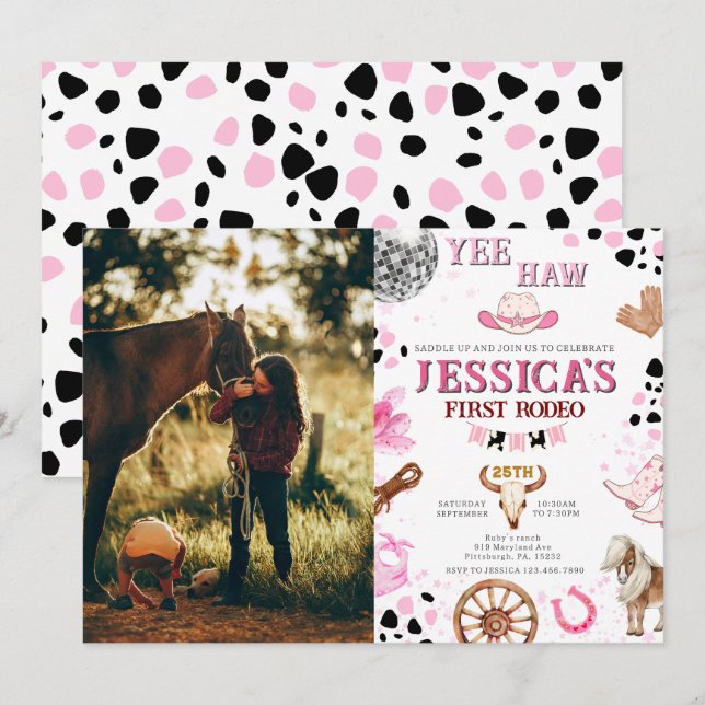 Yee Haw Disco Cowgirl Photo Rodeo Birthday Invitation (Front/Back)