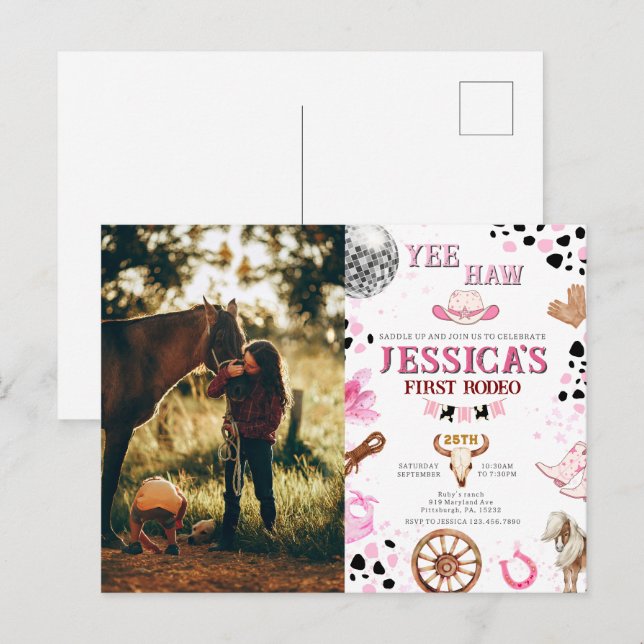 Yee Haw Disco Cowgirl Photo Rodeo Birthday Postcard (Front/Back)