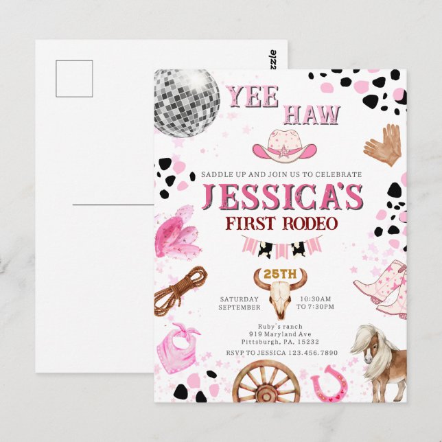 Yee Haw Disco Cowgirl Rodeo Birthday Postcard (Front/Back)