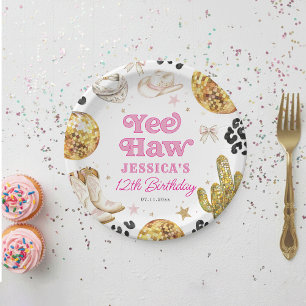 Yee Haw Disco Cowgirl Rodeo Pink Birthday Party Paper Plate