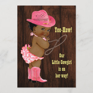 Yee-Haw! Ethnic Cowgirl Rustic Baby Shower Invitation