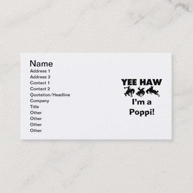 Yee Haw I'm a Poppi T-shirts and Gifts Business Card (Front)