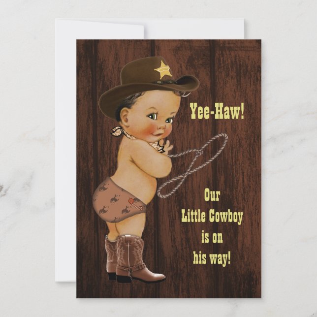 Yee-Haw! Little Ethnic Cowboy Rustic Baby Shower Invitation (Front)