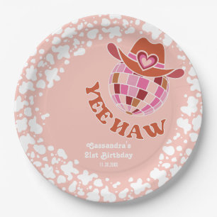 Yee Haw Peach Disco Cowgirl Rodeo Birthday Paper Plate