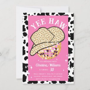Yee Haw Pink Cowgirl Disco Rodeo 30th Birthday Invitation