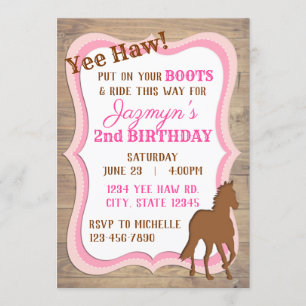 Yee Haw Pink Cowgirl Invitation