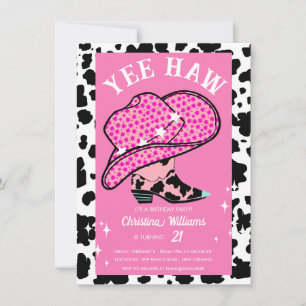 Yee Haw Pink Cowgirl Rodeo Birthday Invitation