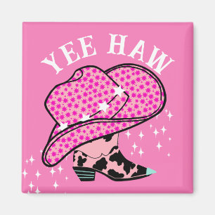 Yee Haw Pink Cowgirl Rodeo Hat Boot Magnet