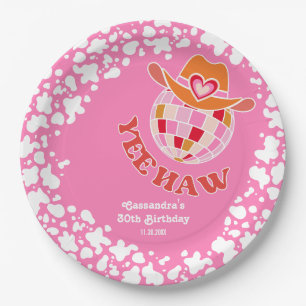 Yee Haw Pink Disco Cowgirl Rodeo Birthday Paper Plate