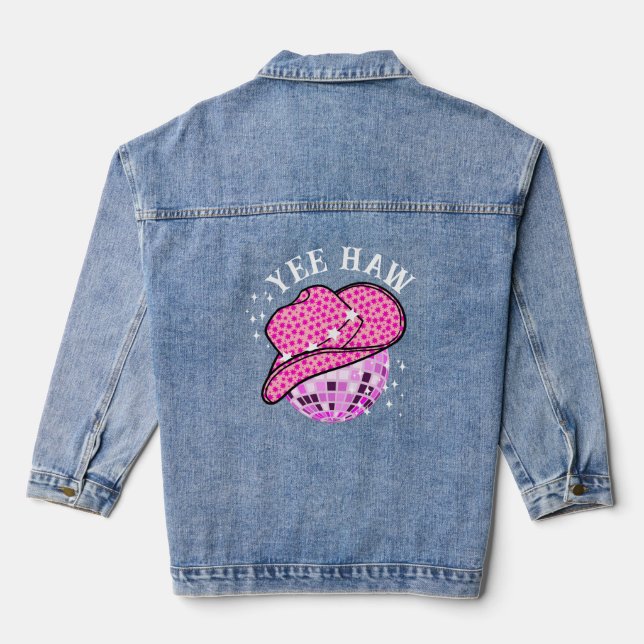 Yee Haw Pink Purple Cowgirl Disco Rodeo  Denim Jacket (Back)