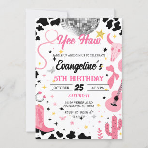 Yee Haw Pink Space Cowgirl Disco Rodeo Birthday Invitation