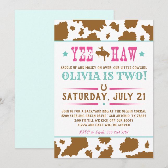 Yee Haw Rodeo Cowgirl Birthday Invitation (Front/Back)