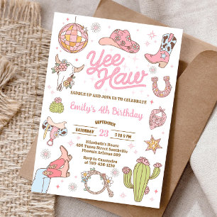 Yee Haw Space Cowgirl Disco Rodeo Birthday Invitation