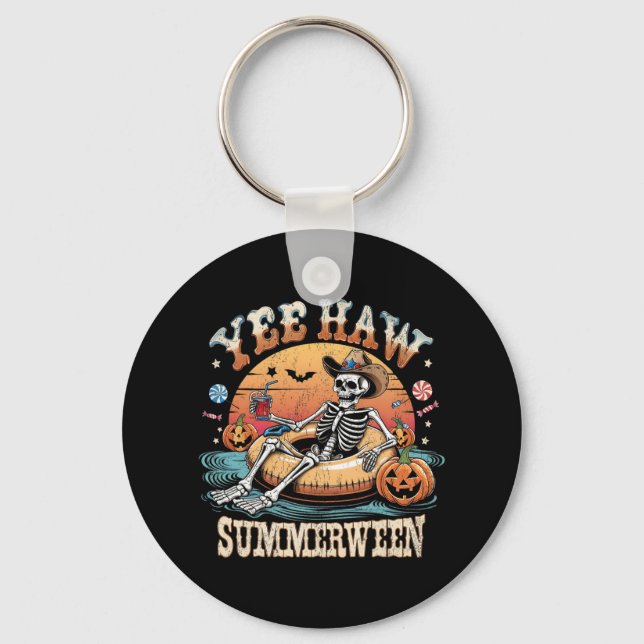 Yee Haw Summerween Cowboy Skeleton Western Hallowe Key Ring (Front)