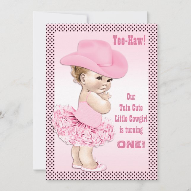 Yee-Haw! Tutu Cute Little Cowgirl Baby Birthday Invitation (Front)