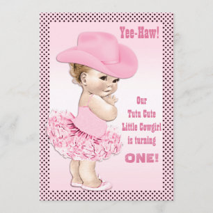 Yee-Haw! Tutu Cute Little Cowgirl Baby Birthday Invitation