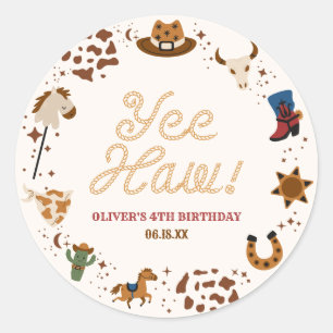 Yee Haw! Western Cowboy Rodeo Birthday Party Classic Round Sticker