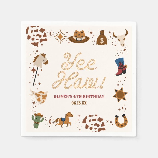 Yee Haw! Western Cowboy Rodeo Birthday Party Napkin (Front)