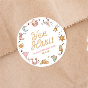 Yee Haw! Western Disco Cowgirl Birthday Party Classic Round Sticker