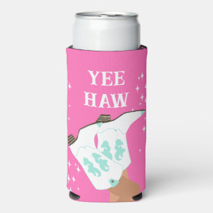 Yee Haw Western Rodeo Cowboy Boots Pink Seltzer Can Cooler