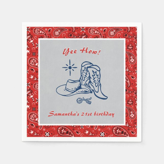Yee How Western Paisley Denim Blue Jeans Birthday Napkin (Front)