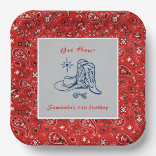 Yee How Western Paisley Denim Blue Jeans Birthday Paper Plate