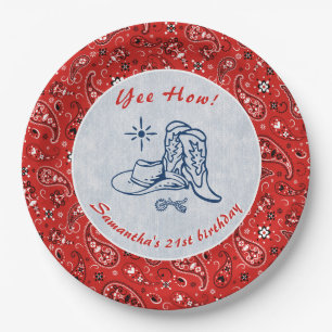 Yee How Western Paisley Denim Blue Jeans Birthday Paper Plate