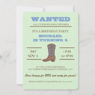 YEEHAW! Blue Cowboy Birthday Party Invitation