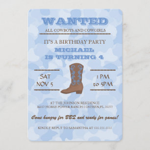 YEEHAW! Blue Cowboy Birthday Party Invitation