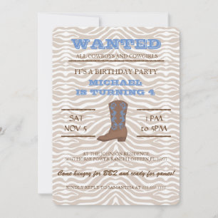 YEEHAW! Blue Cowboy Birthday Party Invitation