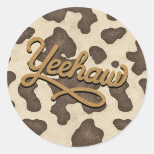 Yeehaw Brown Cow Country Western Rodeo Party Classic Round Sticker