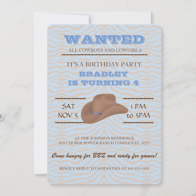 YEEHAW! Brown Cowboy Birthday Party Invitation (Front)