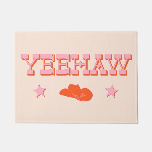Yeehaw + cowboy or cowgirl hat doormat (Front)